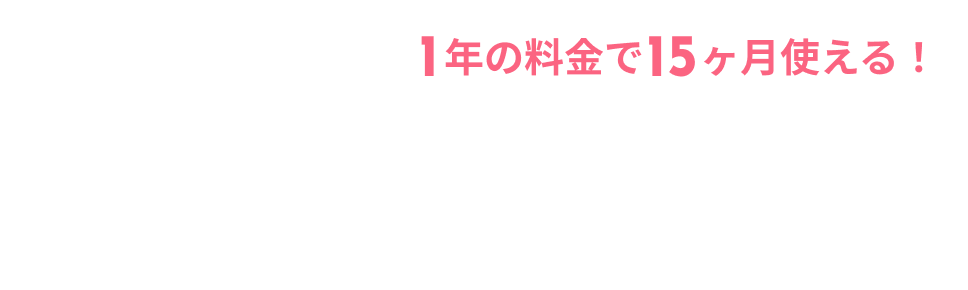 月額料金3ヶ月無料。1年の料金で15ヶ月使える！